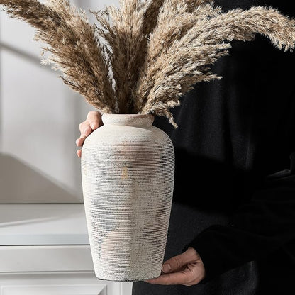 Emotionally Grounded Vase, Vaseking Large Ceramic Rustic Vase, 11 inch Minimalist Decorative Farmhouse Tall Vases for Home Decor, Living Room, Enterway, Table Decoration, Fired Terra Clay