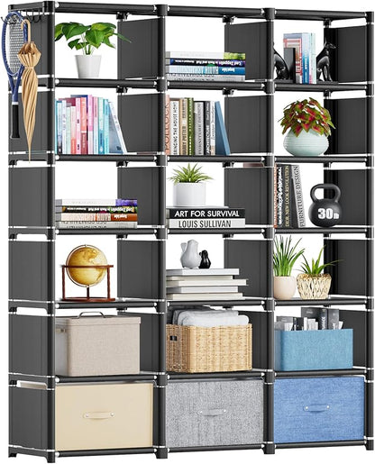 Mavivegue Book Shelf, 18 Cube Storage Organizer, DIY Bookcase, Metal Cube Bookshelf, Cubbies Closet Storage Organizer Shelves for Bedroom,Living Room,Home,Office