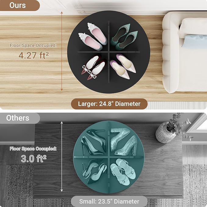 5-Tier Rotating Standing Shelf Unit with Dividers, 360° Storage Display Tower Vertical Floor Organizer, for Bedroom, Closet, Entryway & Office, Ideal for Shoes, Cosmetics & Handbags, Black