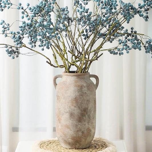 Large Flower Vase Home Decor - Tall Ceramic Farmhouse Rustic Table Vases with Handle Living Room Decoration Decorative Modern Vintage for Floor Kitchen Shelf Coffee Dining Desk Fireplace (12" Retro)