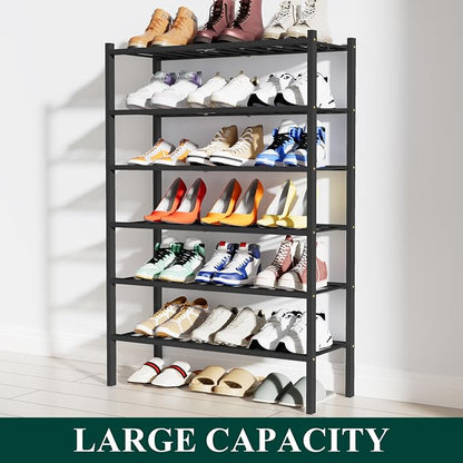 Smiry Bamboo Shoe Rack, 6 Tier Free Standing Wooden Shoe Organizer, Stackable Wood Shoe Storage Shelf for Closet, Entryway, 12 Vertical Slats, 2+2+2 Stack Standard Legs, 26.8"x11"x39", Brown