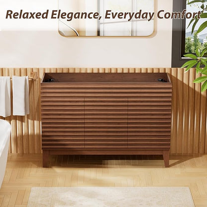 APRILSOUL 48" Bathroom Vanity, Mid-Century Bathroom Vanity Cabinet with 2 Soft Closing Doors, Freestanding Bathroom Cabinet, Particleboard Frame with Wood Grain Laminate, Walnut (Sink Not Included)