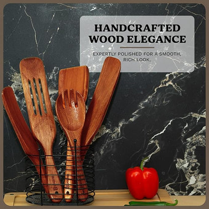 100% Natural Acacia Wooden Cooking Utensils Set - 10 Pcs Wooden Spurtle Set - Spurtles Kitchen Tools As Seen On TV Paddle - Safe for Nonstick Cookware - Stirs Like a Spoon, Flips Like A Spatula