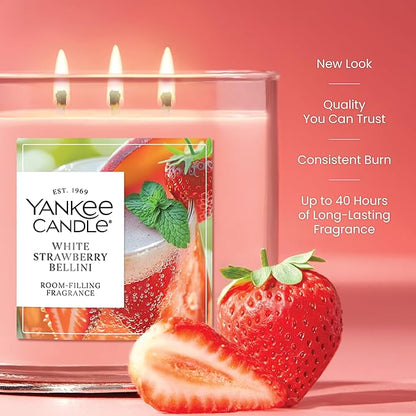 Yankee Candle White Strawberry Bellini Scented Candle, 14.5oz 3-Wick Candle Jar with up to 40 Hours Burn Time, Giftable