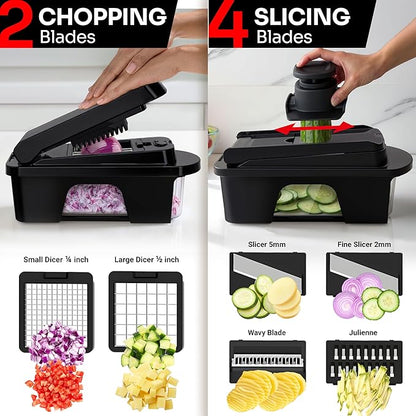 MUELLER HOME ULTIMATE 12 Blade Vegetable Chopper, Mandoline Slicer and Spiralizer, Dicer, Grater, Kitchen Essentials & Accessories, Black