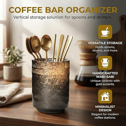 Ceramic Spoon Holder for Coffee Bar, Upright Tea Spoon Holder Cup, Coffee Stirrers Straws Stir Stick Holder, Grey Starry Sky