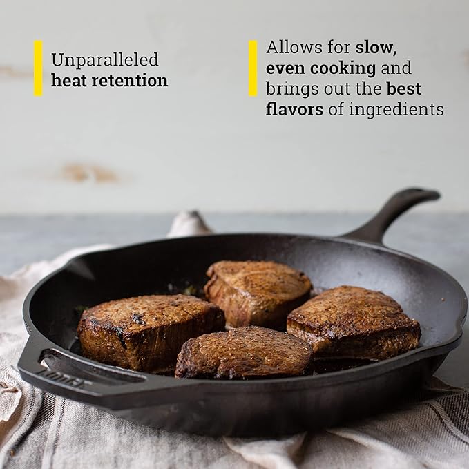 Lodge 12" Cast Iron Skillet - Chef Collection - Perfect Sear - Ergonomic Handles - Superior Heat Retention - Cast Iron Cookware & Skillet