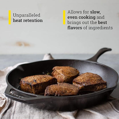 Lodge 12" Cast Iron Skillet - Chef Collection - Perfect Sear - Ergonomic Handles - Superior Heat Retention - Cast Iron Cookware & Skillet