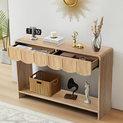 ORRD Console Table with Drawers, Mid-Century 43 Inches Narrow Entryway Table with Open Storage Shelves, Hallway Accent Tables Behind Couch Tables for Living Room - Natural