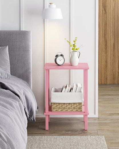TUTOTAK End Table, Side Table, Nightstand, 2-Tier Storage Shelf, Sofa Side Table for Small Space, Living Room, Bed Room Pink TB01BP034