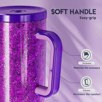 Meoky Tumbler with Handle and Straw for Women: 40 oz Stainless Steel Insulated Tumbler with Lid and Straw 100% Leakproof for Car Travel Home - Fashion Enthusiasts, Lavender