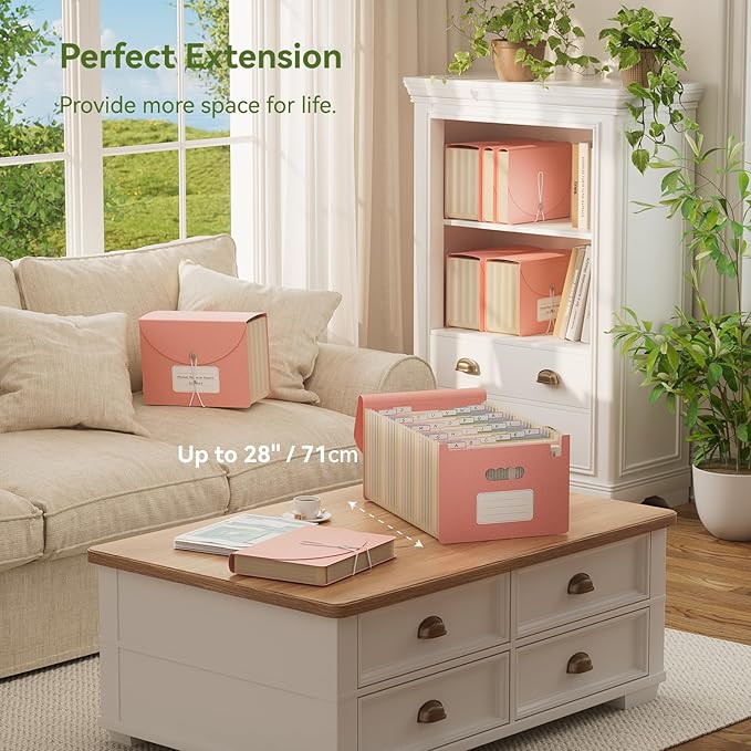 Wheat Straw Accordion File Organizer, 26 Pockets Expanding File Folder, Monthly Bill Receipt Organizer with A-Z Tabs, BPA Free, Letter/A4 - Strawberry Pink