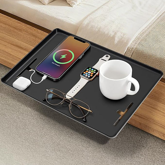 Bedside Shelf Dorm Bunk Bed, Bedside Caddy Shelf Dorm Bed, No Drill College Nightstand Organizer for Personal Items Books Glasses Apartment Bedroom Compact Space Solution Small+Black
