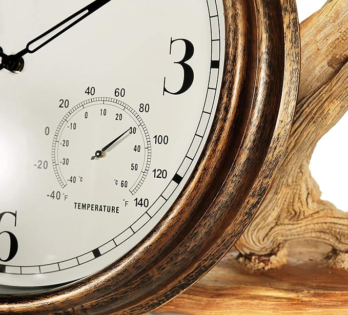 16 Inch Large Outdoor Wall Clock,Waterproof Vintage Non-Ticking Clock with Thermometer and Hygrometer Combo,Battery Operated Clock Wall Decorative- Bronze