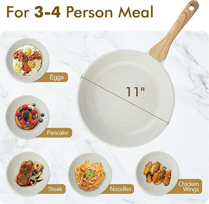 SENSARTE Nonstick Ceramic Frying Pan Skillet, 11 Inch Omelet Pan, Healthy Non Toxic Induction Compatible Egg Pan with Heat Resistant Handle, PTFE and PFAS-Free (Pack of 2)