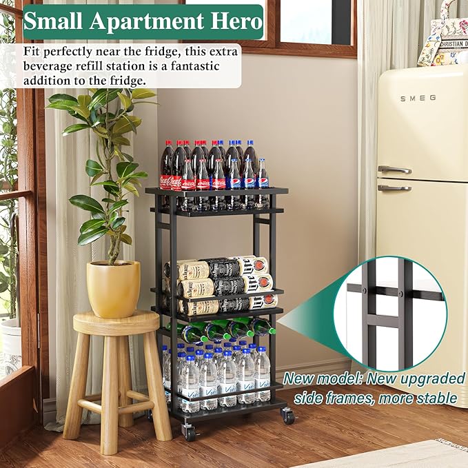 3-Tier Liquor Cabinet with Wine Rack, Mini Bar Cart for Home, Small Liquor Bar Cabinet for Alcohol, Rolling Kitchen Serving Cart on Wheels, Wine Drink Cart for Party, Bar Stand for Small Space