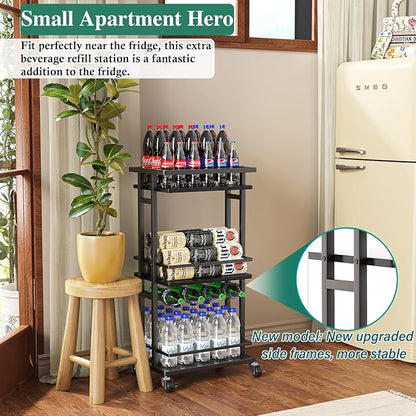 3-Tier Liquor Cabinet with Wine Rack, Mini Bar Cart for Home, Small Liquor Bar Cabinet for Alcohol, Rolling Kitchen Serving Cart on Wheels, Wine Drink Cart for Party, Bar Stand for Small Space