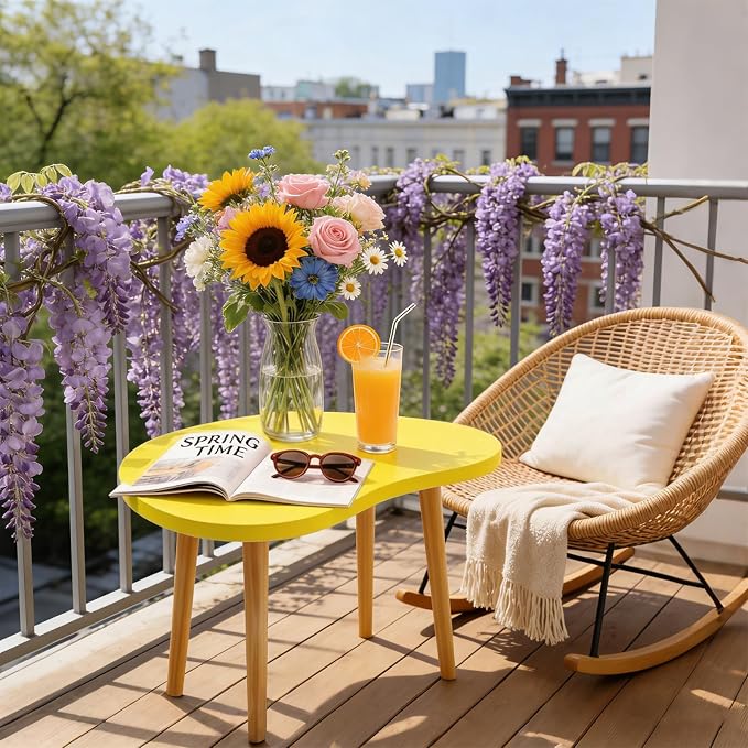 Mango Coffee Table Low Table with 4 Solid Wood Sturdy Legs,Floor Table Desk for Sitting on The Floor,19.7"D x 31.5"W x 16"H Inches,Living Room/Toy room Furniture,Rental house Furniture (Yellow)