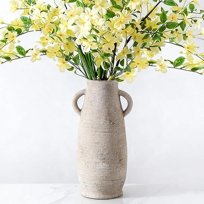 Ceramic Rustic Farmhouse Vase, Distressed Decorative 12 Inch Flower Vase for Home Decor, Ideal Shelf Decor, White Boho Vase for Living Room Bedroom Kitchen Office Decor Centerpiece Table Decorations
