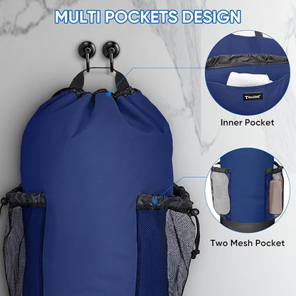BALEINE 120L Laundry Bag Backpack, 900D Oxford Fabric Large Travel Laundry Bags with Shoulder Straps and 2 Mesh Pockets for College Dorm, Apartment, Laundromat (Navy, 120L)