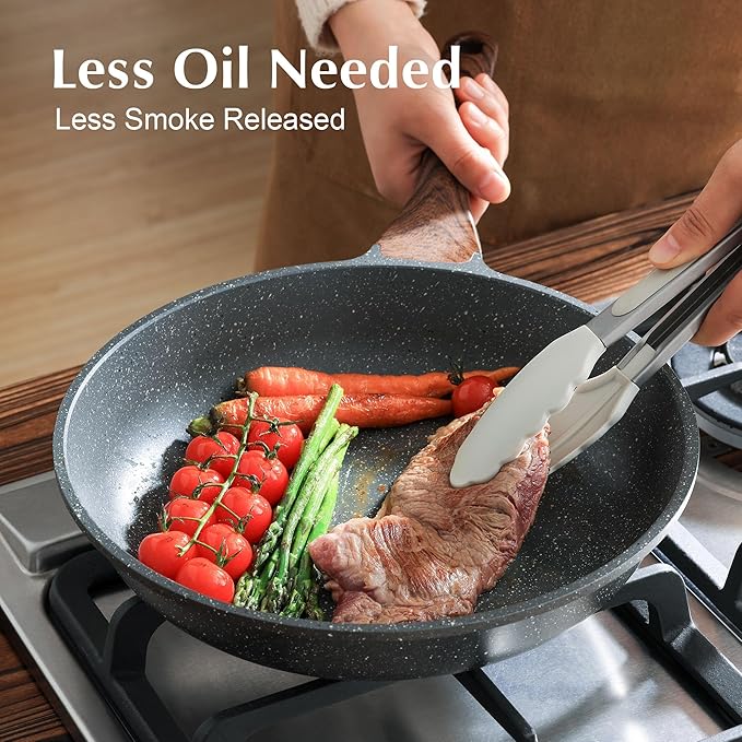 SENSARTE Nonstick Frying Pan Skillet with Lid, Omelet Pan with Cover, Healthy Egg Pan Chef's Pan, Kitchen Cooking Pan, PFOA Free (8inch + Glass Lid) (Pack of 2)