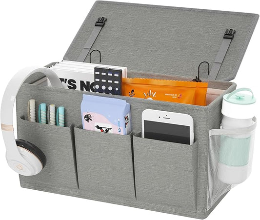 Edudif Dual-purpose Bedside Caddy Bedside Organizer, Bed Caddy with 6 Pockets, Versatile Bedside Storage Solution Magazine Remotes holder, ideal for Home, Dorm, Hospital, Crib Bed