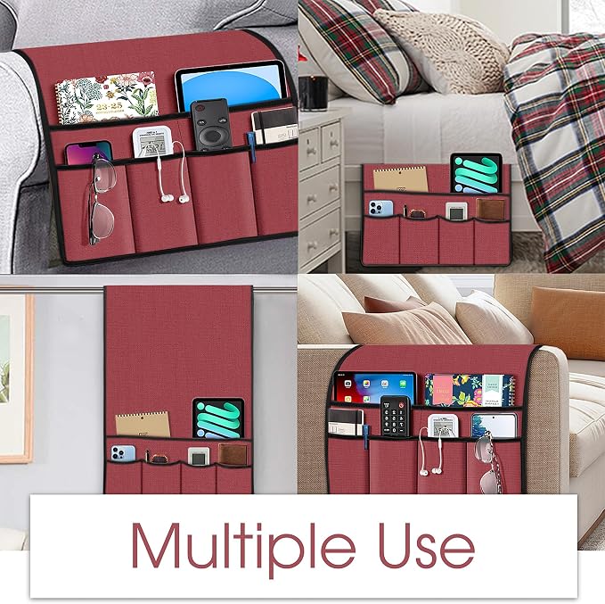Joywell Armrest Organizer Remote Holder for Recliner Armchair Caddy Couch Sofa Arm Chair Caddie with 6 Pocket Storage for Magazine, iPad, Phone, Spiced Coral