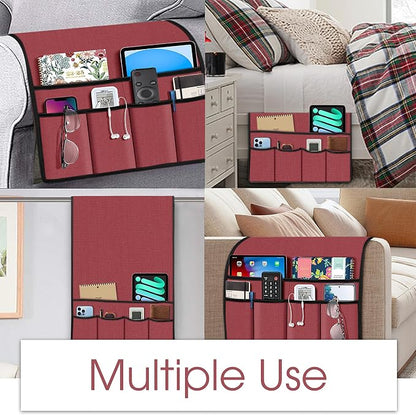Joywell Armrest Organizer Remote Holder for Recliner Armchair Caddy Couch Sofa Arm Chair Caddie with 6 Pocket Storage for Magazine, iPad, Phone, Spiced Coral