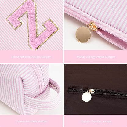 Personalized Makeup Bag for Women Girls - Fashion Cosmetic Bag Trendy Travel Toiletry Bag with Initials Letter - Teen Gifts - Pink,Z