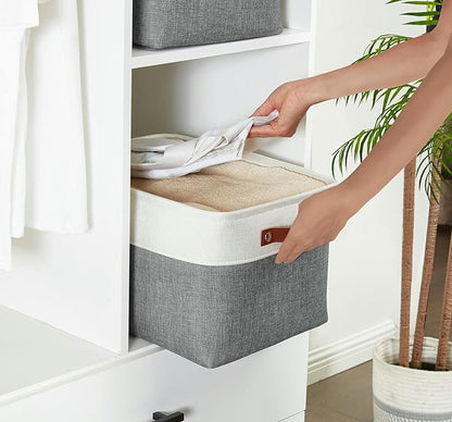 DECOMOMO Storage Baskets for Shelves - Fabric Storage Bins, Linen Closet Organizers and Storage (Slate Grey & White, Large - 4 Pack)