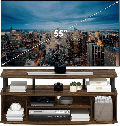 Furinno Jaya Large Entertainment Center Stand Unit/TV for up to 55 inch, Amber Pine/Black