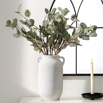 Large Flower Vase Home Decor - Tall Ceramic Farmhouse White Rustic Table Vases with Handle Living Room Decoration Decorative Modern for Fireplace Kitchen (12" Rustic)