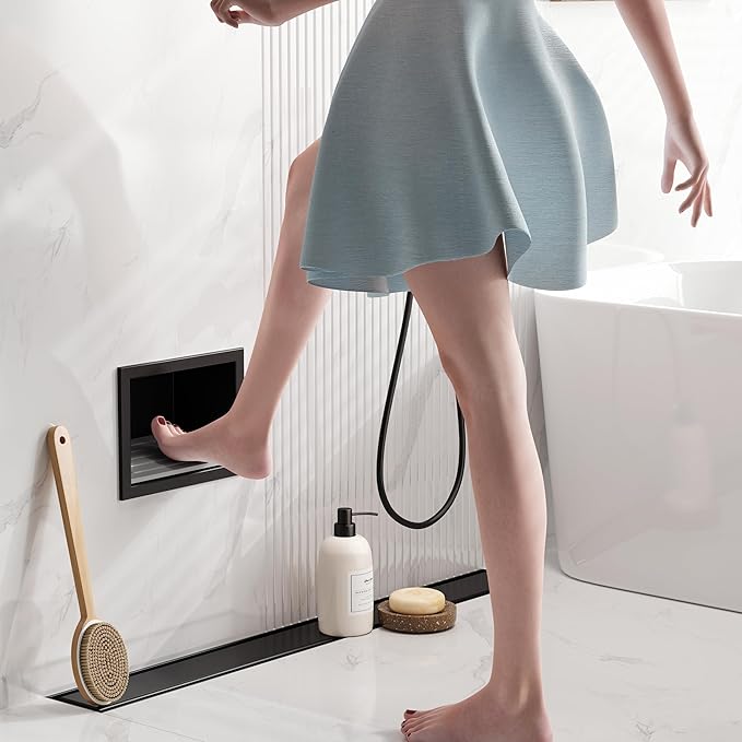 Qeke Shower Foot Rest for Shaving Legs, 304 Stainless Steel Footrest Niche with Shaving Holder, Recessed Shower Niche for Shaving Legs, Matte Black