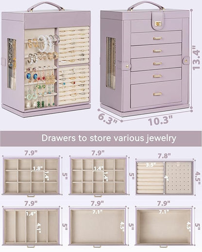 AKOZLIN 360° Rotating Jewelry Box 6-Tier Organizer Functional Jewelry Storage Case for Women Girls Ring Necklace Earring Bracelet Holder with Mirror Purple