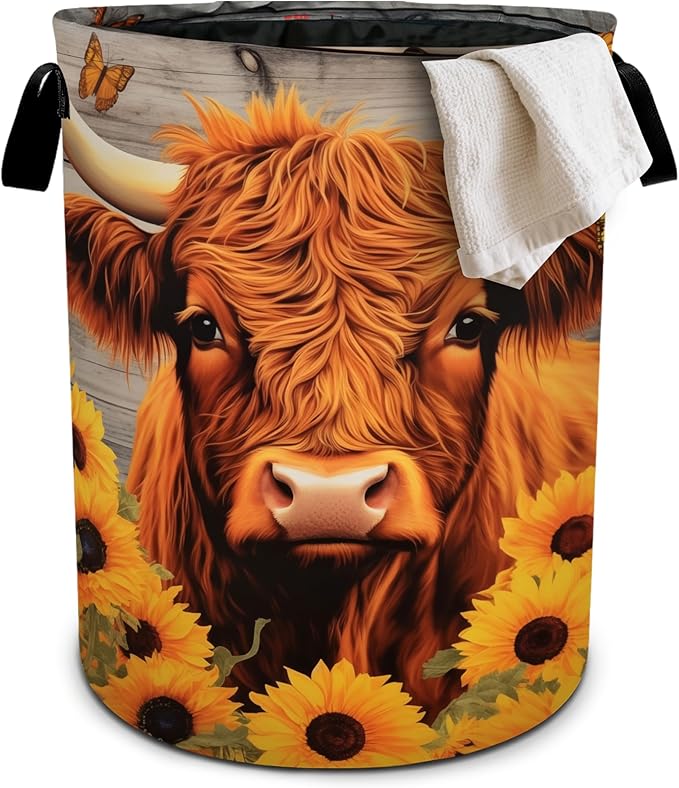 Highlandcow Sunflower Laundry Basket Laundry Hamper With Handles Collapsible Laundry Baskets Storage Basket For Room Bathroom Bedroom Decor