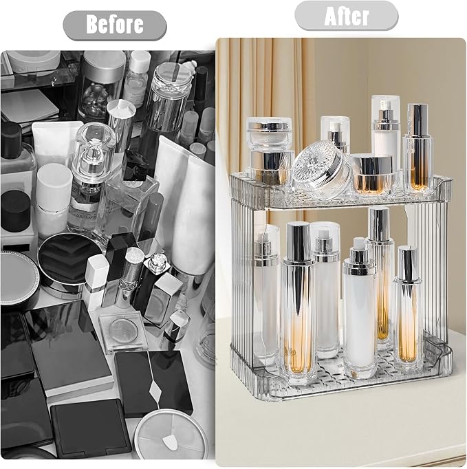 Bathroom Counter Organizer Cosmetics Skincare Organizers Skincare Makeup Organizer Countertop Holder for Perfume-2 Tier-Grey