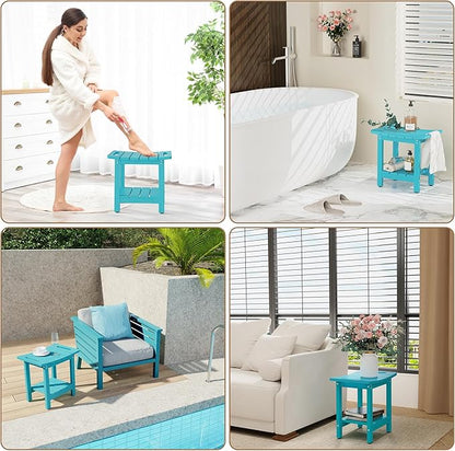 HIPS Shower Benches for Inside Shower, Shower Stool with Space-Efficient Storage Shelf, Waterproof Shower Chair Seat for Spa Bathroom(Sky Blue)