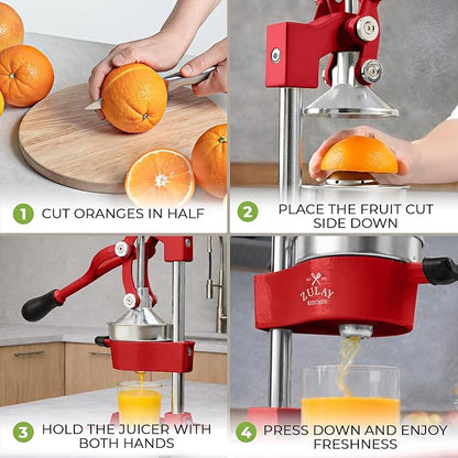 Zulay Kitchen Cast Iron Juicer - Heavy Duty Manual Juicer with Detachable Strainers for Easy Cleaning, Orange Juice Press for Citrus Fruits, Perfect for Bartenders, Juice Lovers & Health Enthusiasts
