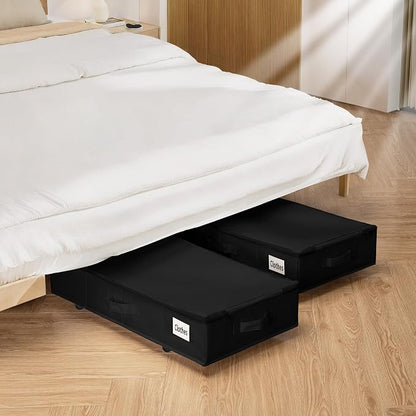 Vincona Under Bed Storage with Wheels, Rolling Under Bed Storage Containers with Label Holders for Clothes, Shoes and Blankets, Underbed Shoe Organizer with Cover, 2 Pack Black (30.71x15.7x7.28 in)