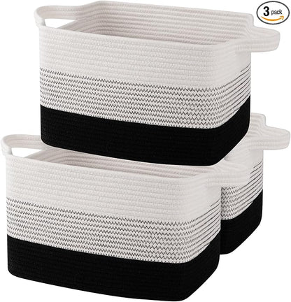 OIAHOMY Storage Basket, Woven Baskets for Storage, Cotton Rope Basket for toys,Towel Baskets for Bathroom - Pack of 3, Gradient Dark