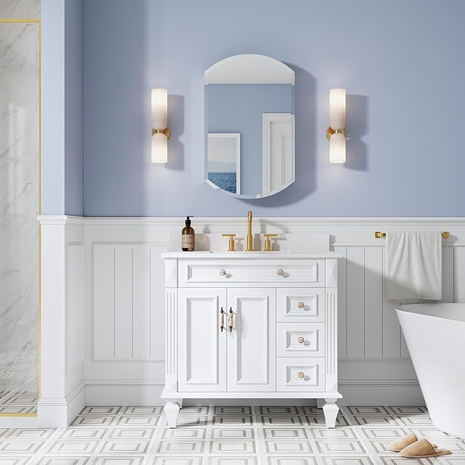 WELLFOR 20" x 32" Bathroom Oval Medicine Cabinet, Beveled Edge Mirror Cabinet, Medicine Cabinet with Adjustable Shelves, Bathroom Cabinet with Reverse Door Installation, Surface or Recessed Mount