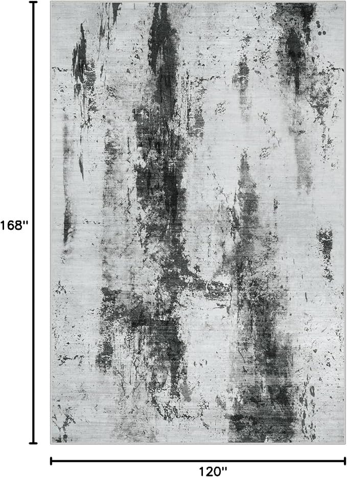 10x14 Area Rugs Washable Rug: Modern Abstract Living Room Rug Soft Anti-Skid Thin Carpet Indoor Floor Non-Shedding Carpets for Bedroom Dining Room Farmhouse Nursery Home Office Black White Grey