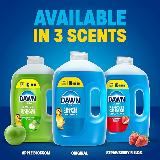 Dawn Ultra Original Dish Soap Refill Jug, Large Size Blue Liquid Dishwashing Detergent, Powerful Dish Soap for Grease, 51.5 oz