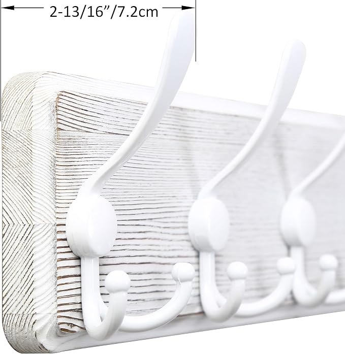 WEBI Coat Rack Wall Mounted,Wood Coat Hooks Wall Mount,16" Hole to Hole,Large Coat Hanger Wall Hook Rack,5 Triple Hooks for Hanging Coats,Hats,Jacket,Clothes,Entryway,White,2 Packs
