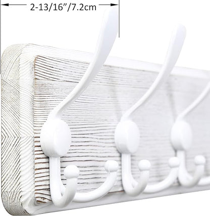 WEBI Coat Rack Wall Mounted,Wood Coat Hooks Wall Mount,16" Hole to Hole,Large Coat Hanger Wall Hook Rack,5 Triple Hooks for Hanging Coats,Hats,Jacket,Clothes,Entryway,White,2 Packs