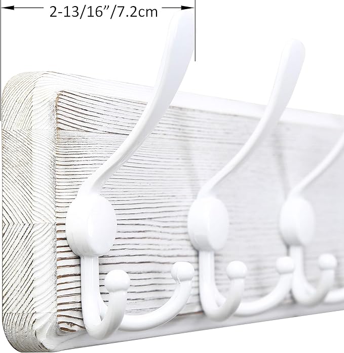 WEBI Coat Rack Wall Mount,5 Triple Hooks for Hanging Coats,16" Hole to Hole,Coat Hooks Wall Mounted,Coat Hanger Wall Hook Rack Rail for Clothes,Jacket,Farmhouse,White