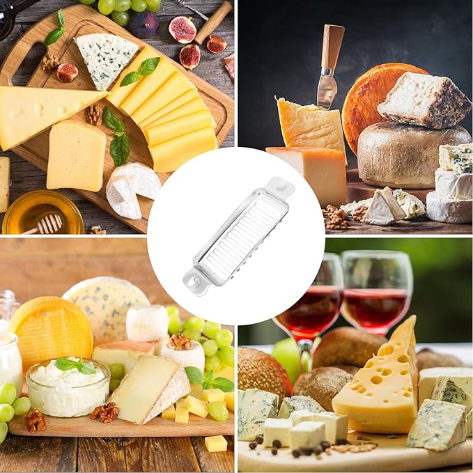 lasuroa Butter Slicer Cutter, Stainless Steel Ergonomic Cheese Slicer Cheese Even Stick Slicing Tool for Portion Control Cheese Wire Slicer with Portable Grip for Food Square Block Butter(Silver)