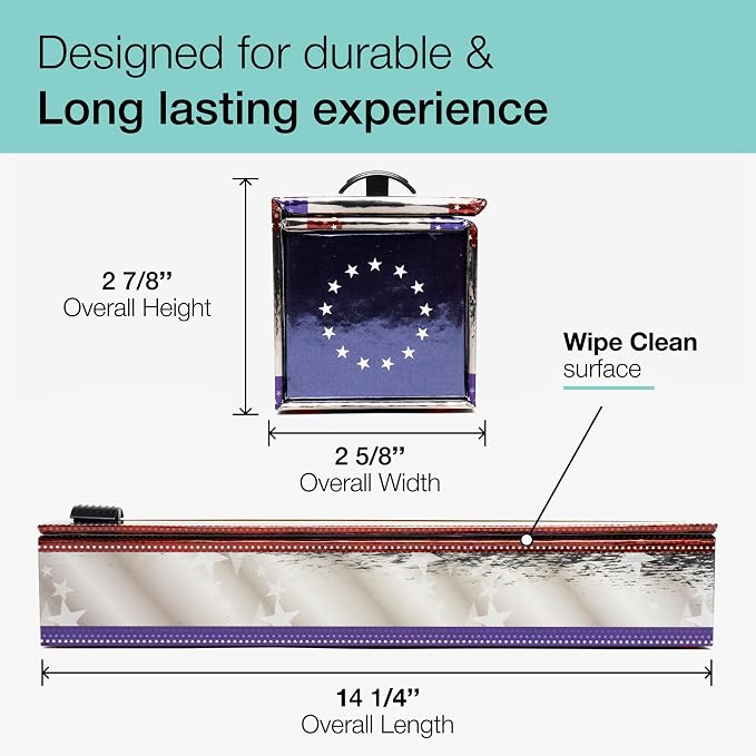 ChicWrap® Patriotic Refillable Aluminum Foil Dispenser - Includes One 12" x 30' roll of Professional Grade Aluminum Foil - BPA Free and Kosher Certified - Reusable Dispenser w/Slide Cutter