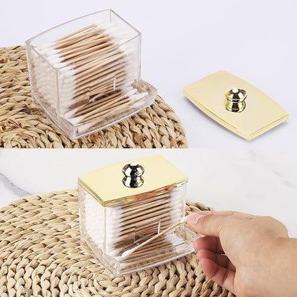 Tbestmax Qtip Holder Dispenser Clear Bathroom Organizer Accessories Decor for Storage-Qtips Cotton Ball Holder - Gold