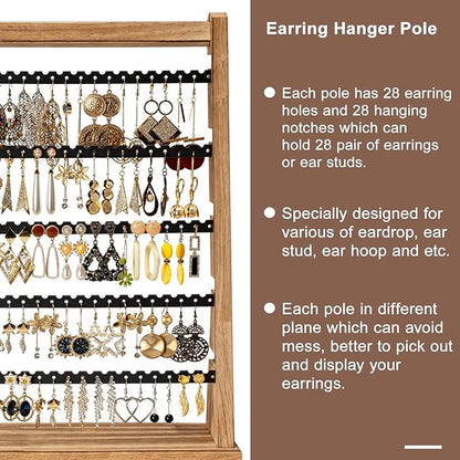 Poyilooo Earring Holder Organizer, Rustic Wood Earring Holder Stand, 5 Layer Jewelry Holder Organizer with 270 Earring Tree Holes Display Rack for Stud Earings & Hoop Earrings, Gifts for Women